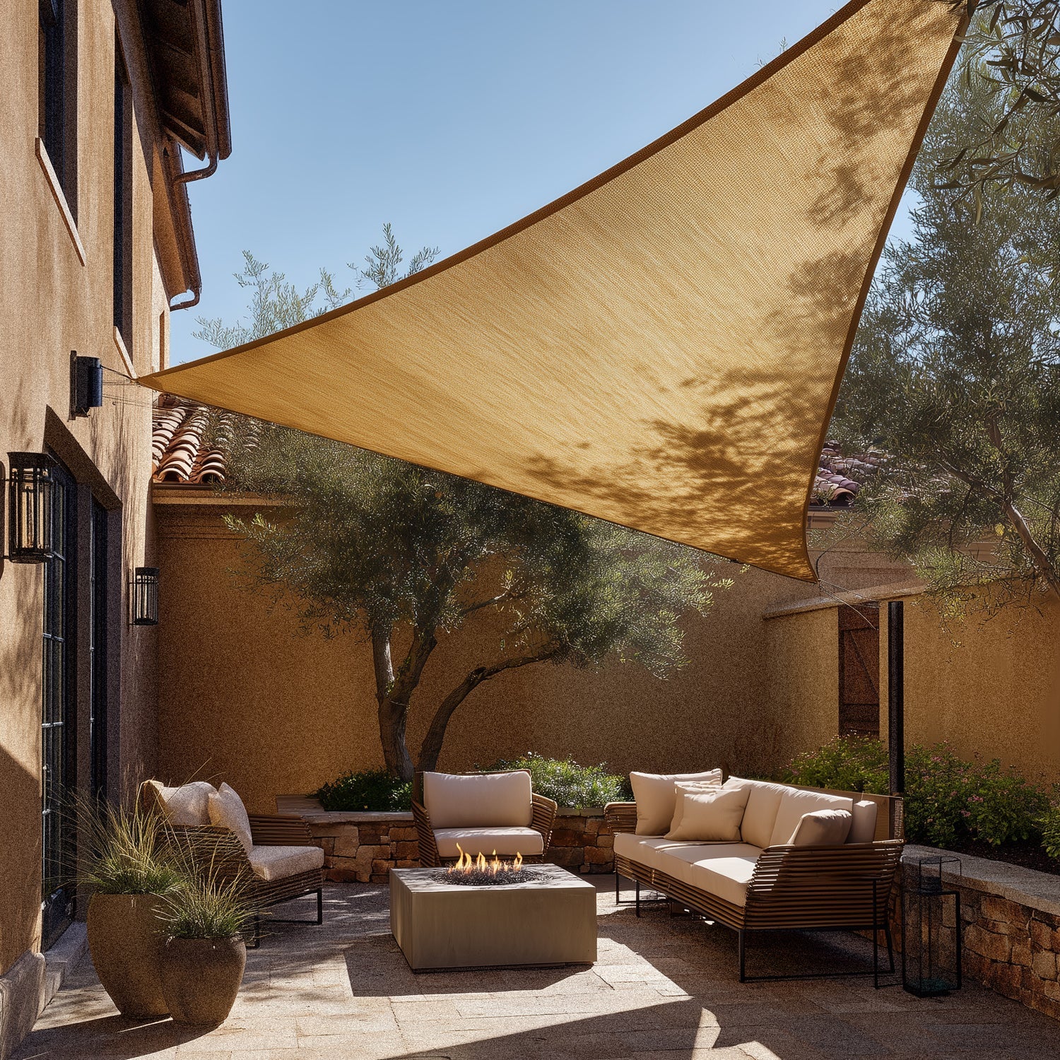 Voile d’ombrage triangulaire respirante UV & vent