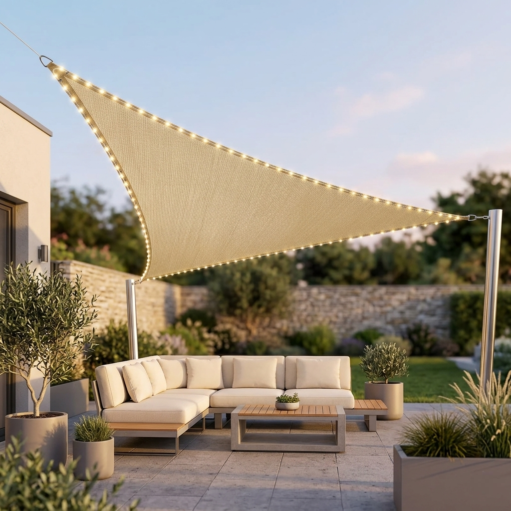 Voile d’ombrage triangulaire 3x3 LED imperméable